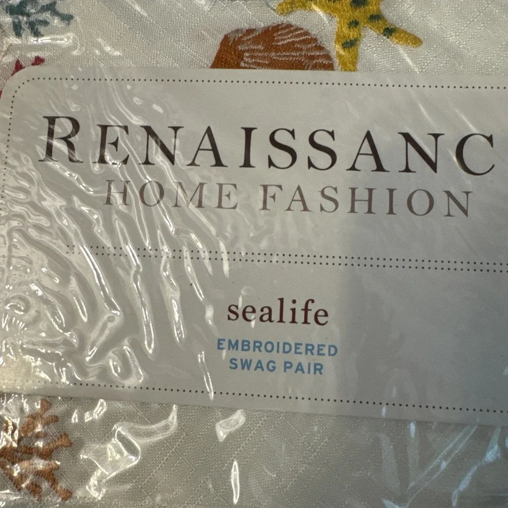Renaissance Home Fashion Sealife Embroidered Swag Pair 56x38